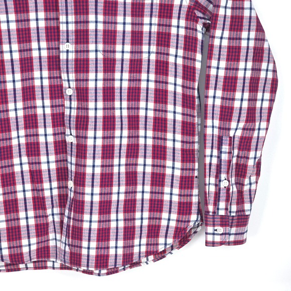 J Crew Button‑Up Shirt Men Large Red White Blue Check Long Sleeve Casual Classic - Picture 13 of 16